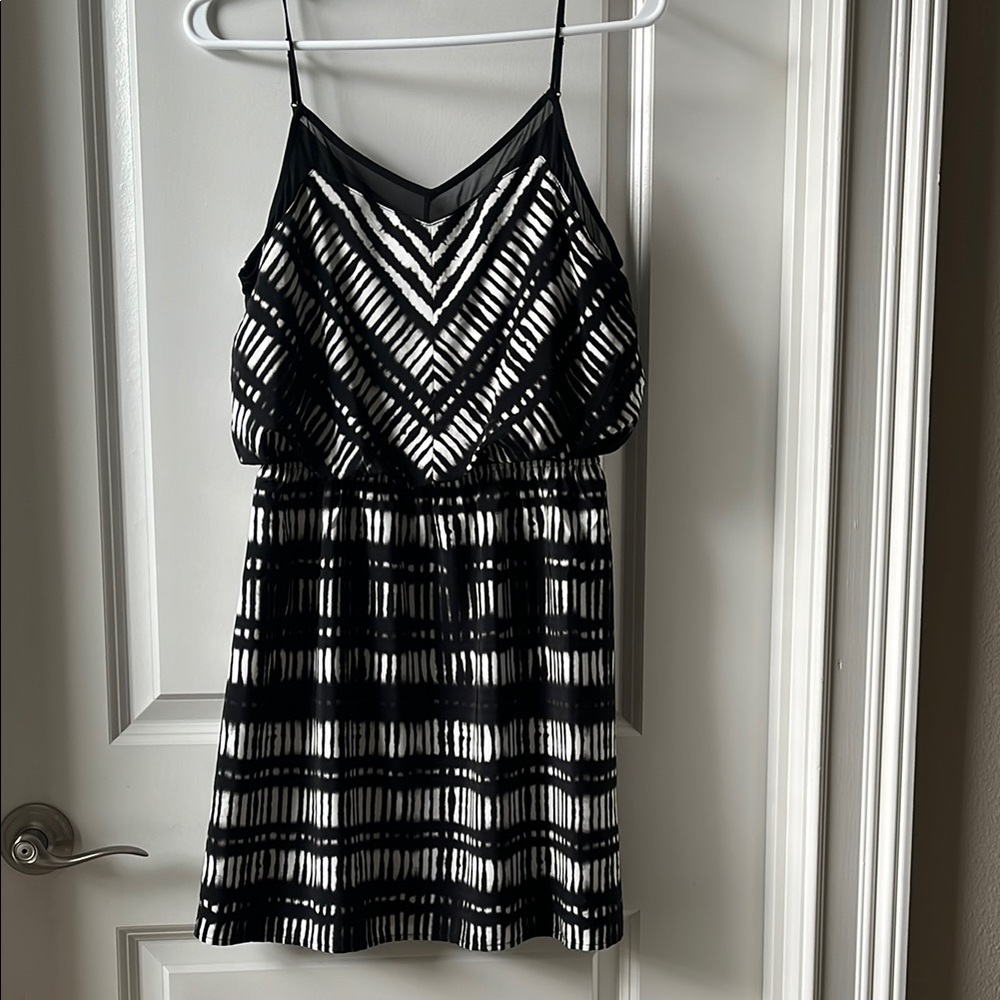Express Black and White Pleated Mini Sundress